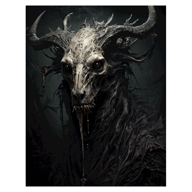 Dämonische Gestalt mit Hörnern