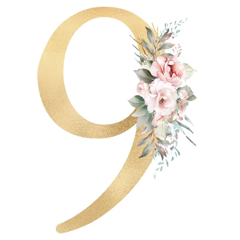 Number 9, floral, customisable