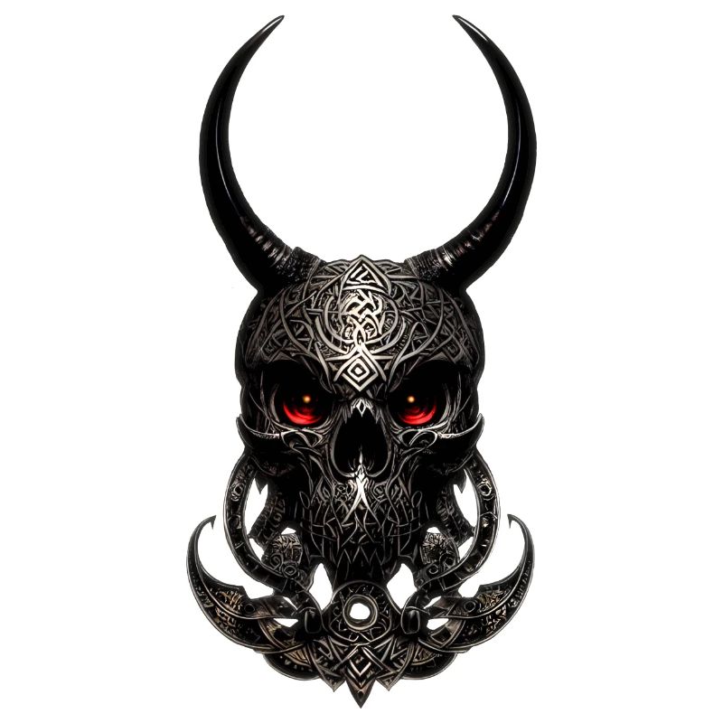 Crâne avec casque à cornes