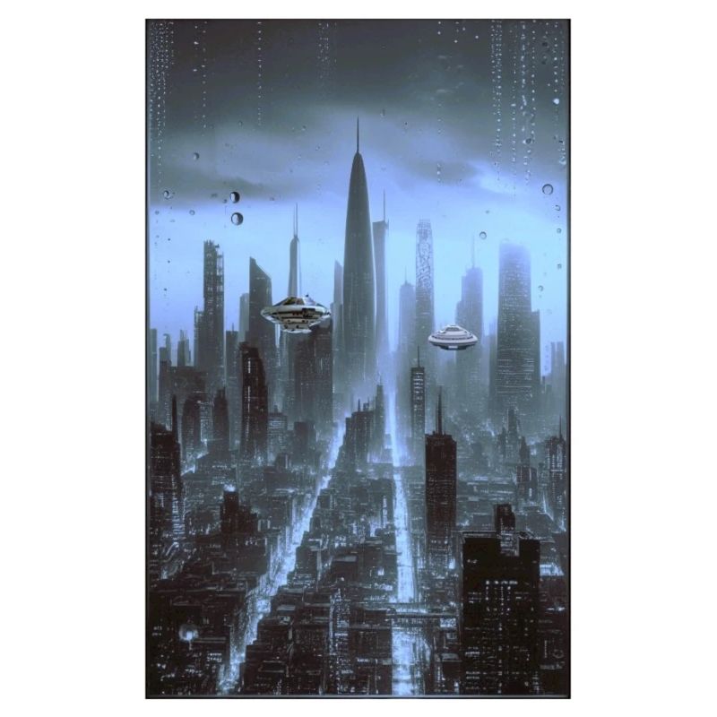 Futuristic cityscape at night