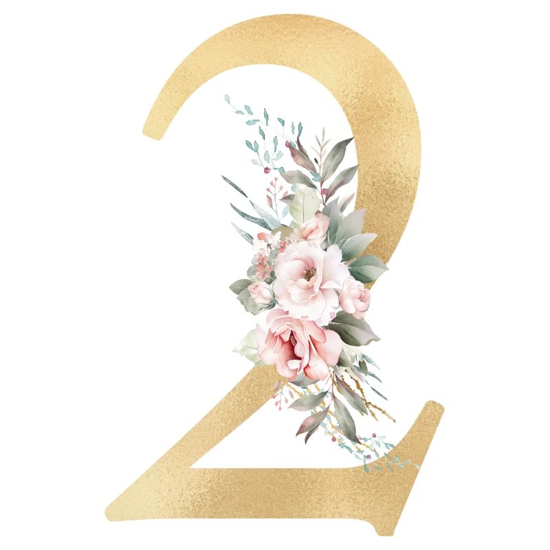 Number 2, floral, customizable