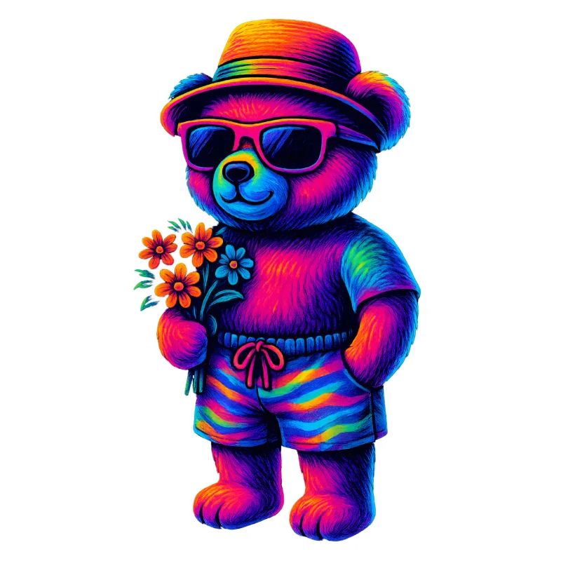 neonfarbenem Teddy im Beach-Look