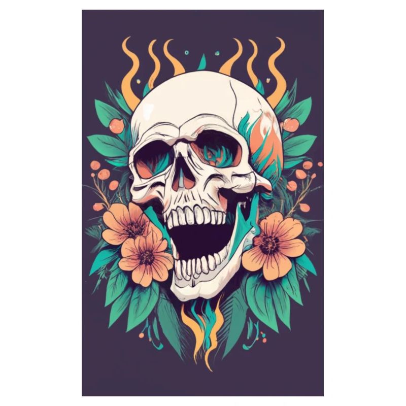 Tête de mort et fleurs