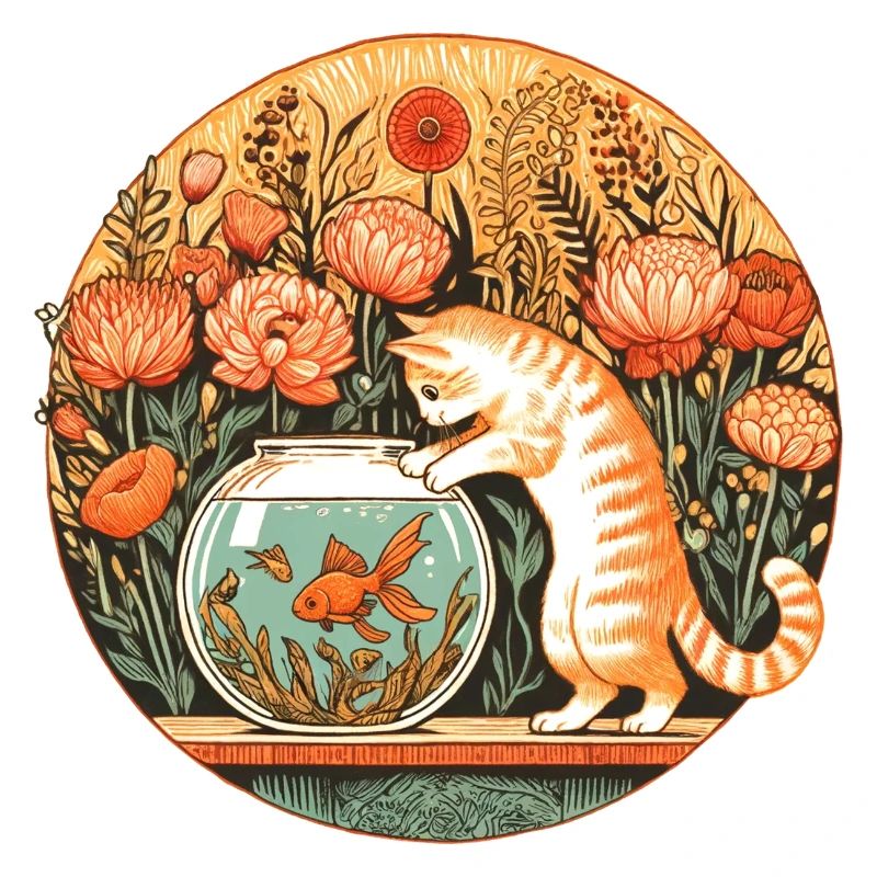 Curious Kitty Cat and Goldfish