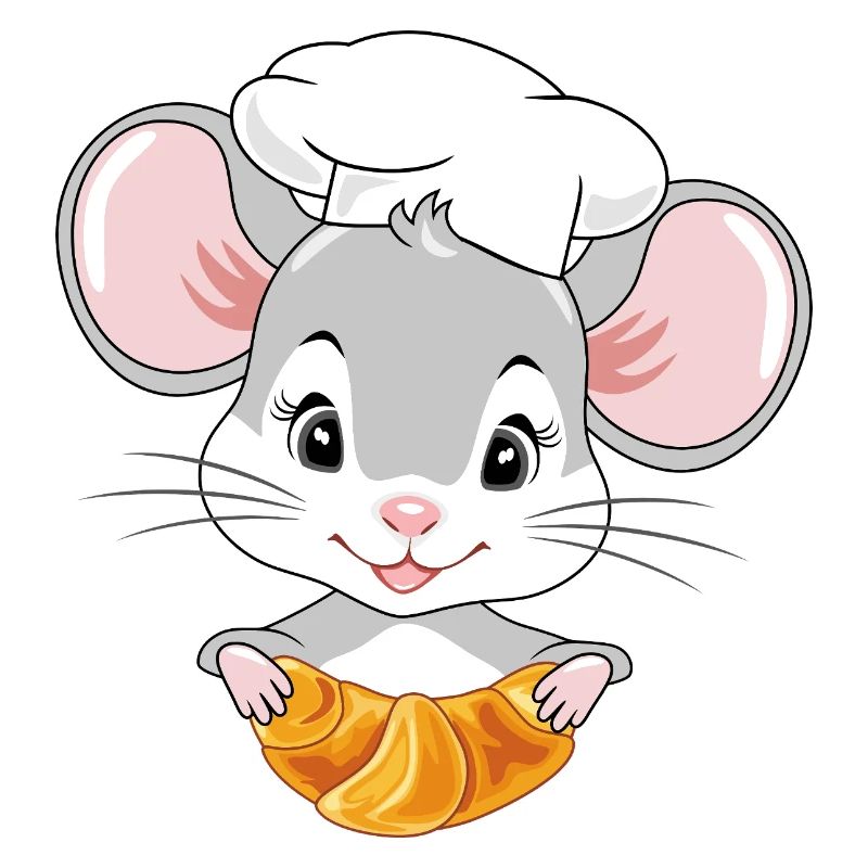 Cute peeking chef mouse with a croissant
