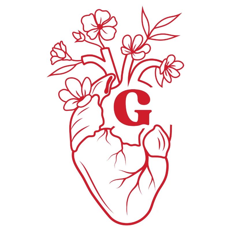 Buchstabe g Herz rot Blumen Anatomie