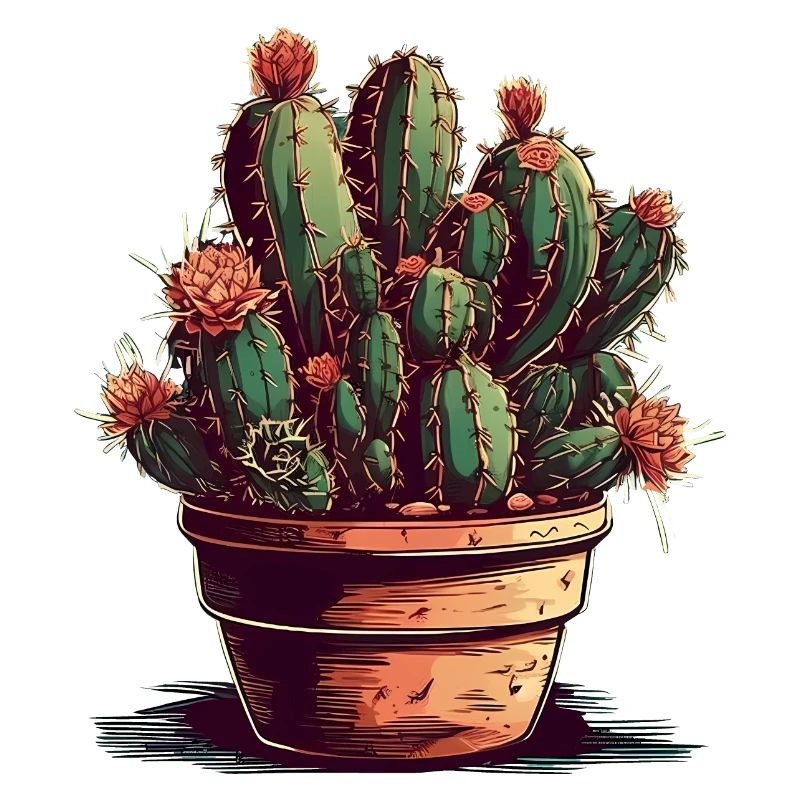 Petit cactus vert dans un pot de fleurs avec des fleurs
