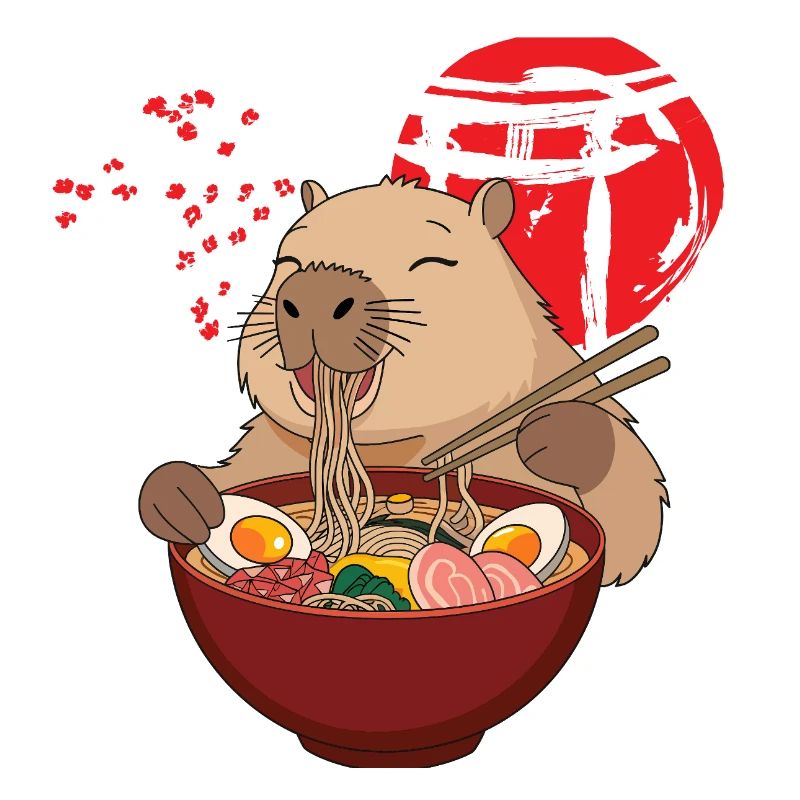 Capybara Eats Ramen Soup Cute Funny