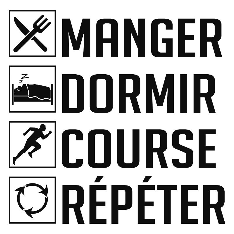 Manger, Dormir, Course, Répéter