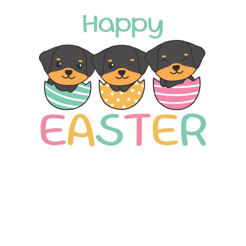 cute dogs at Easter with Easter eggs Rottweiler