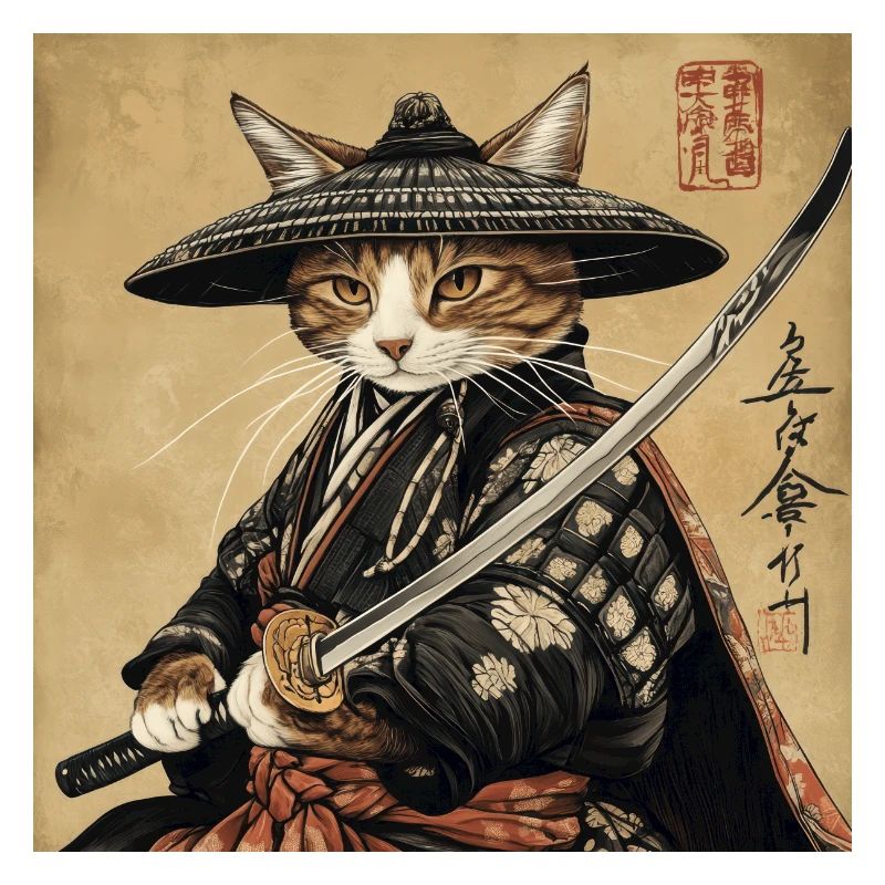 Katze Samurai Japan Ukiyo-E
