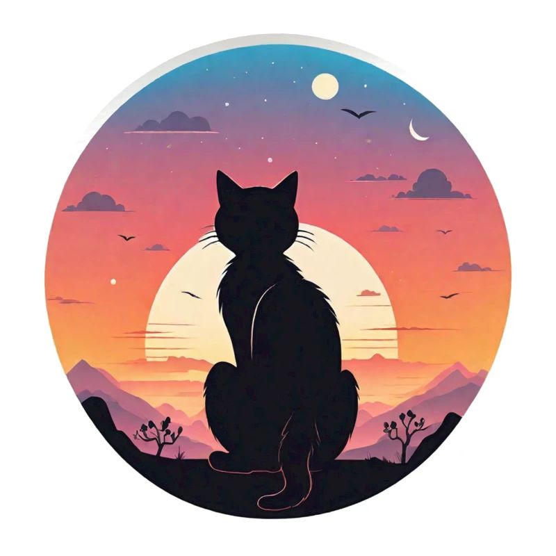 chat paysage et coucher de soleil