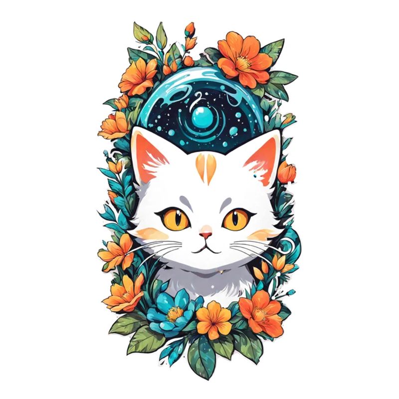 chat et fleur aquarelle