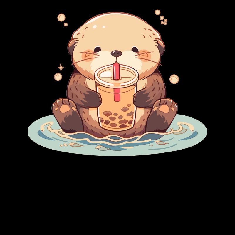 Kawaii Otter Drinks Boba Bubble Tea Chibi