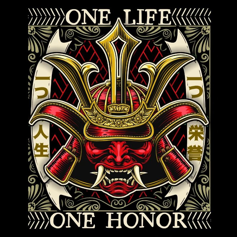 Japanischer Samurai Dämon, Samurai Krieger, Spruch