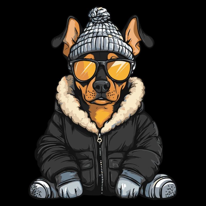 Dobermann Hund Winter Comic