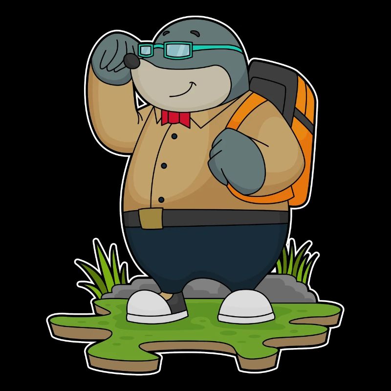 Maulwurf als Wanderer mit Rucksack