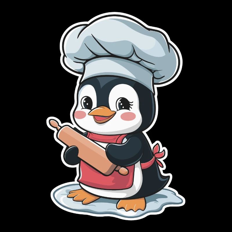 Cute penguin baker with rolling pin