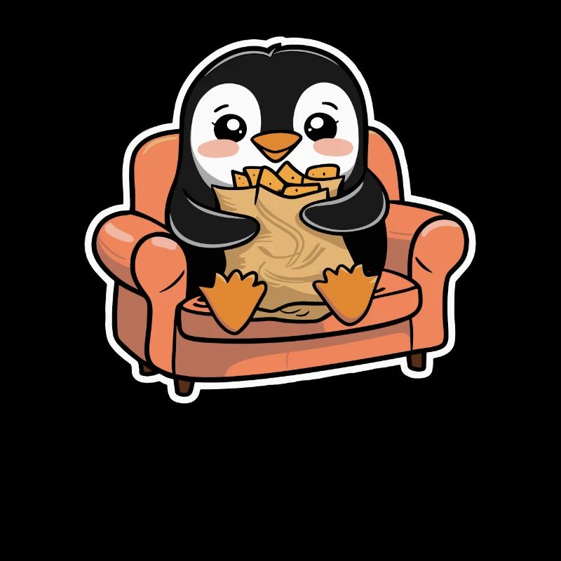 Pinguin Auf Dem Sofa Mit Snacks
