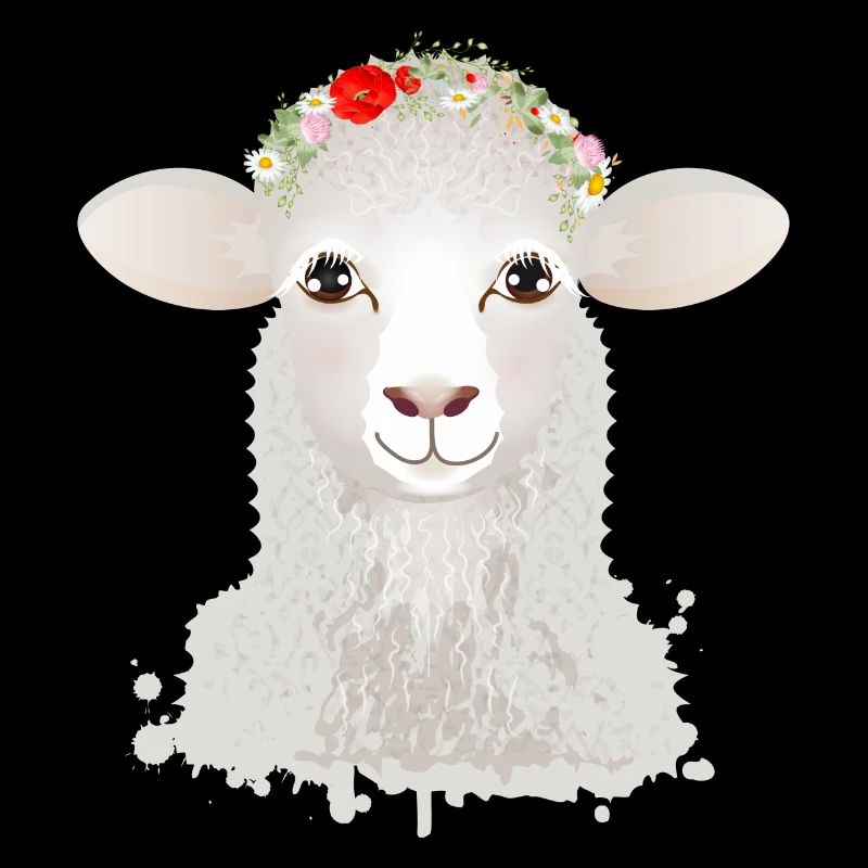 A cute sheep with spring wreath