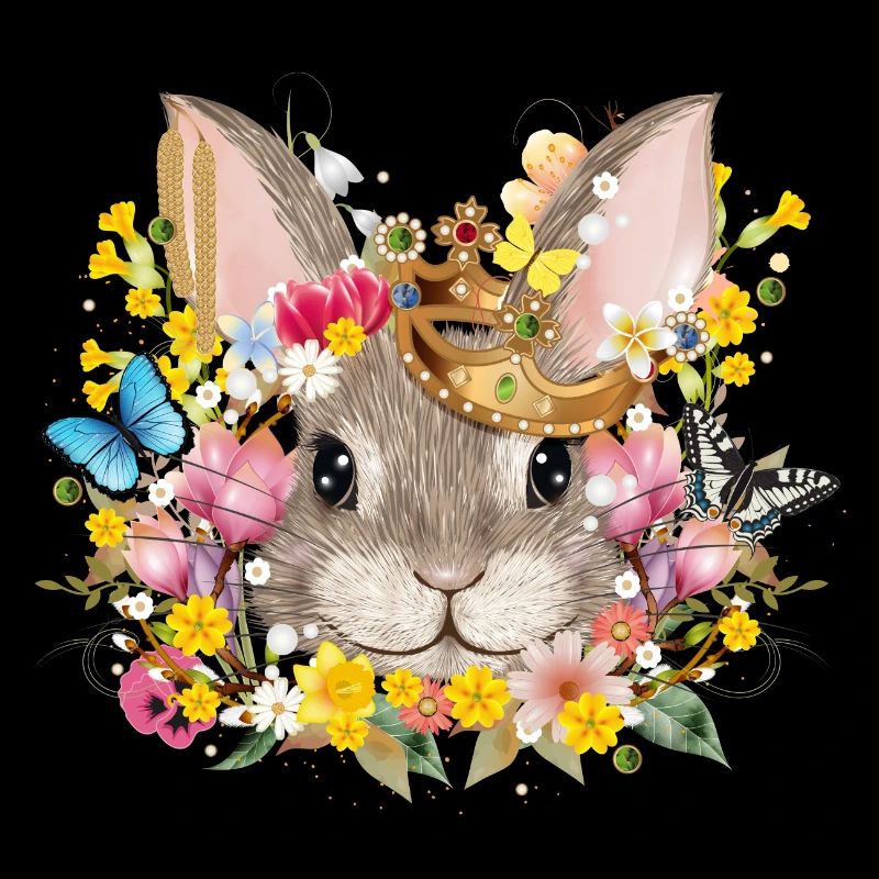 Rabbit with crown & spring-like accessories