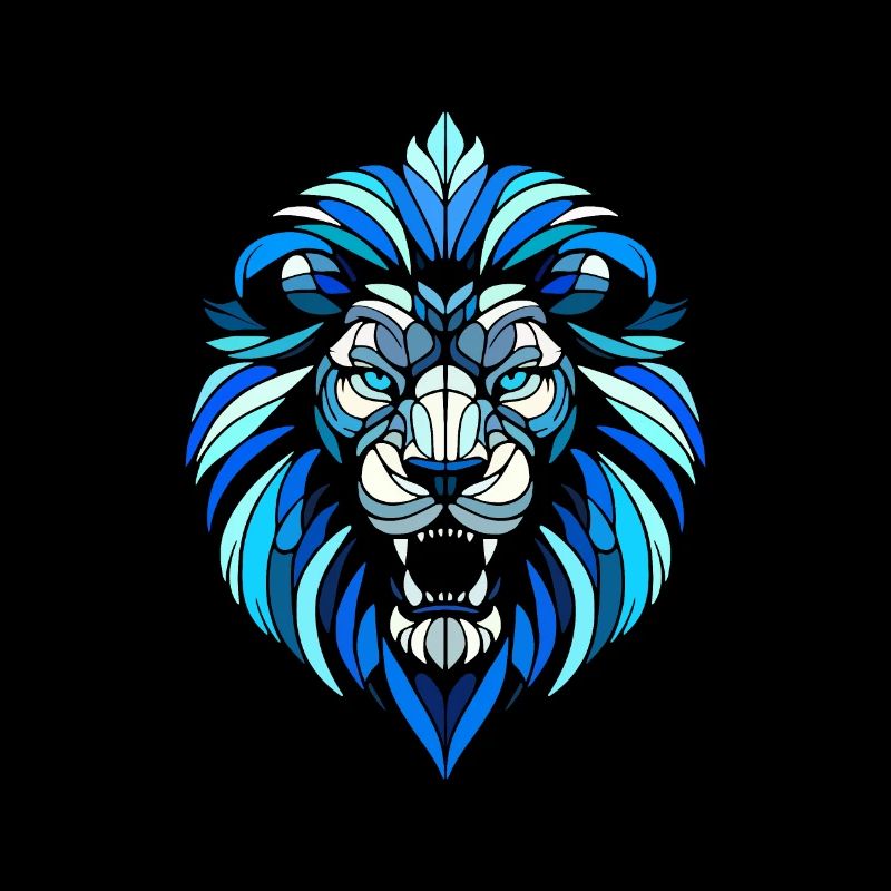 blue lion head, geometric patterns, polygons