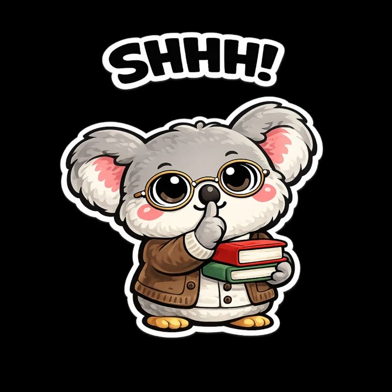 Silent koala with books