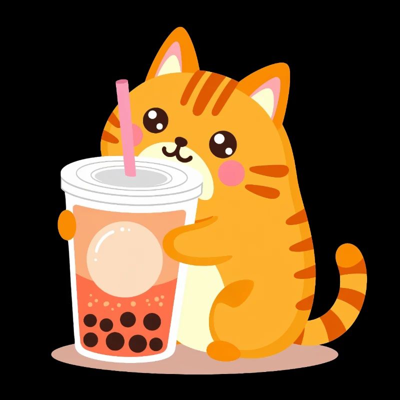 Chat Kawaii mignon avec bubble tea