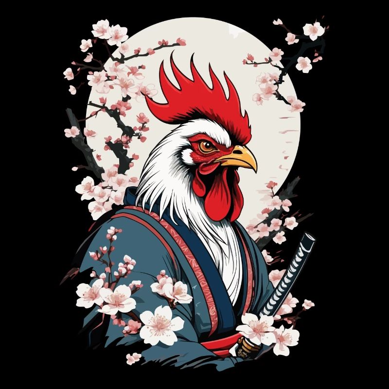 Coq Vintage samouraï Ukiyo-E Style Design