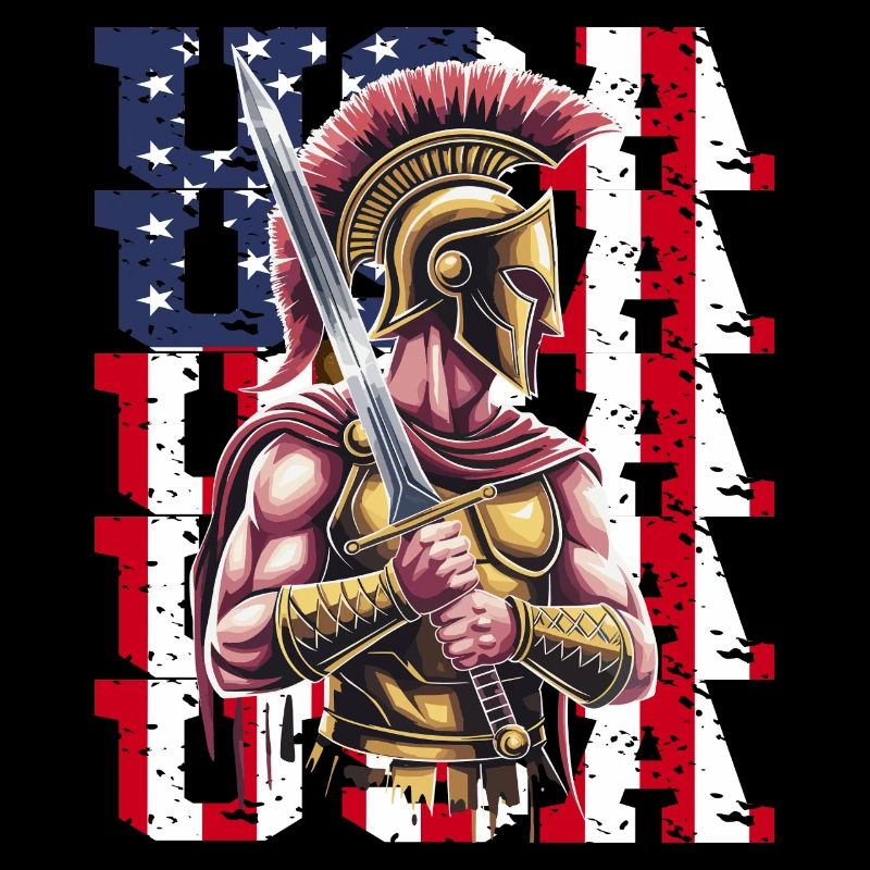 Guerrier spartiate des États-Unis avec épée devant le drapeau