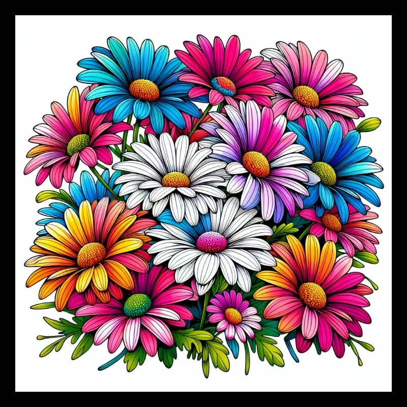 Colourful Daisy Drawing