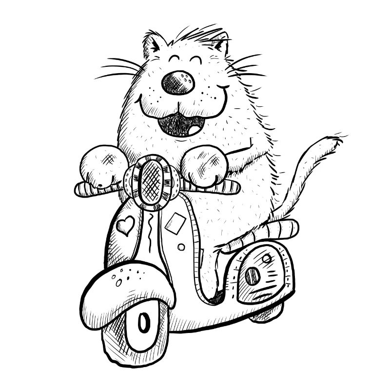 Lustige Katze Auf Roller Comicfigur Fun Geschenk