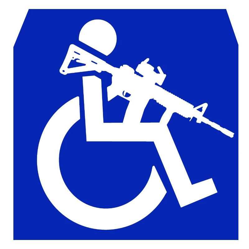 Bild eines Rollstuhlfahrers mit einem Gewehr #