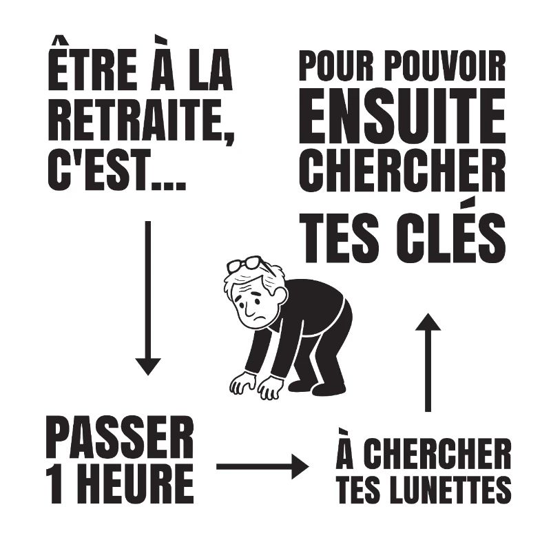 Im Ruhestand mit oder ohne Brille (schwarzer Text)