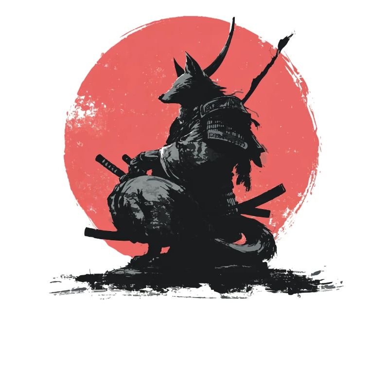 Wolf Samurai on Red Sun