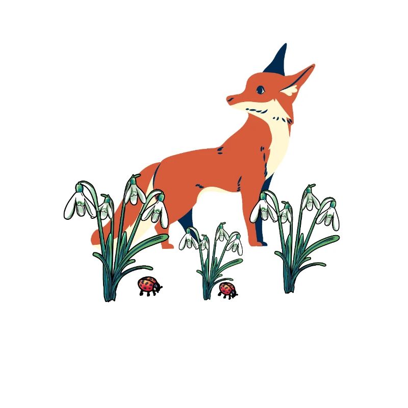 Spring Snowdrops Fox Foxes