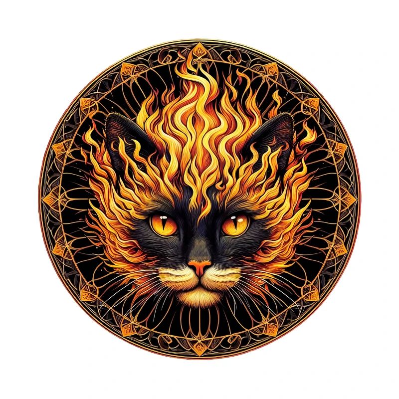 Conception mystique du mandala du chat de feu