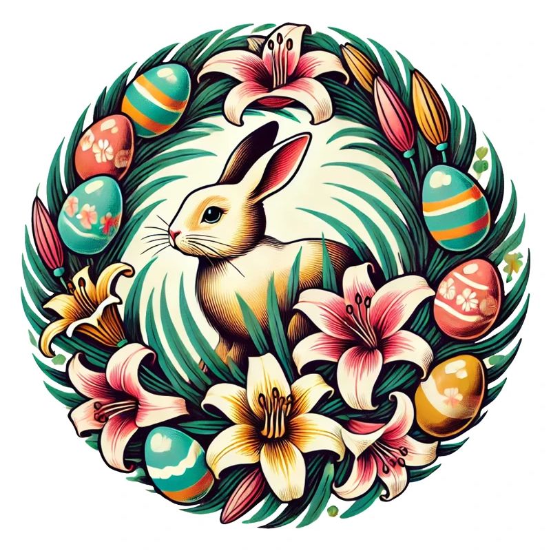 Retro Easter Bunny Rabbit Eggs