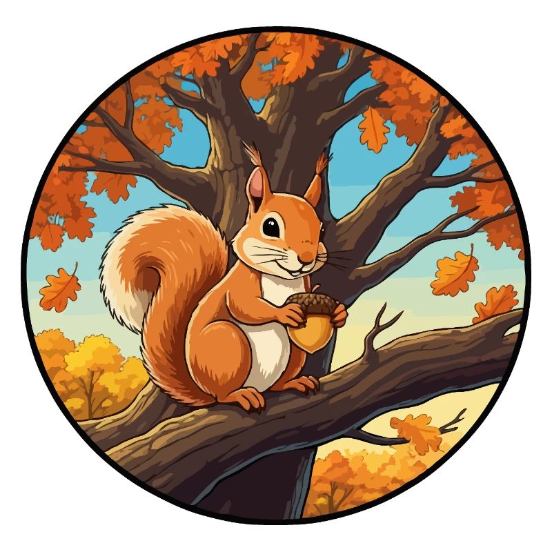 Eichhörnchen mit einer Eichel im Baum