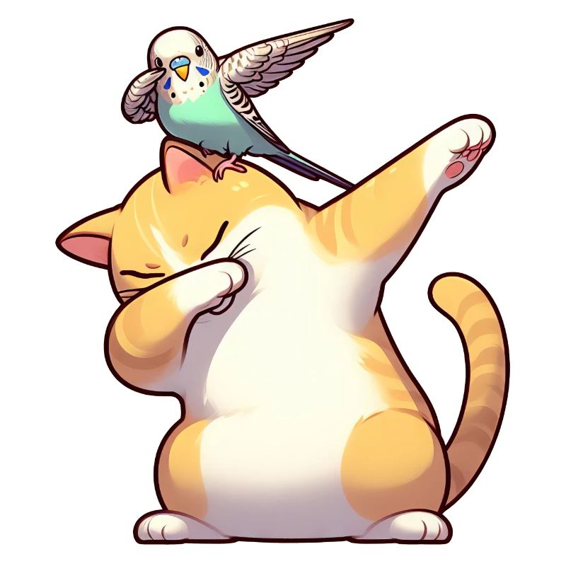Chat et perruche dabbing mignon
