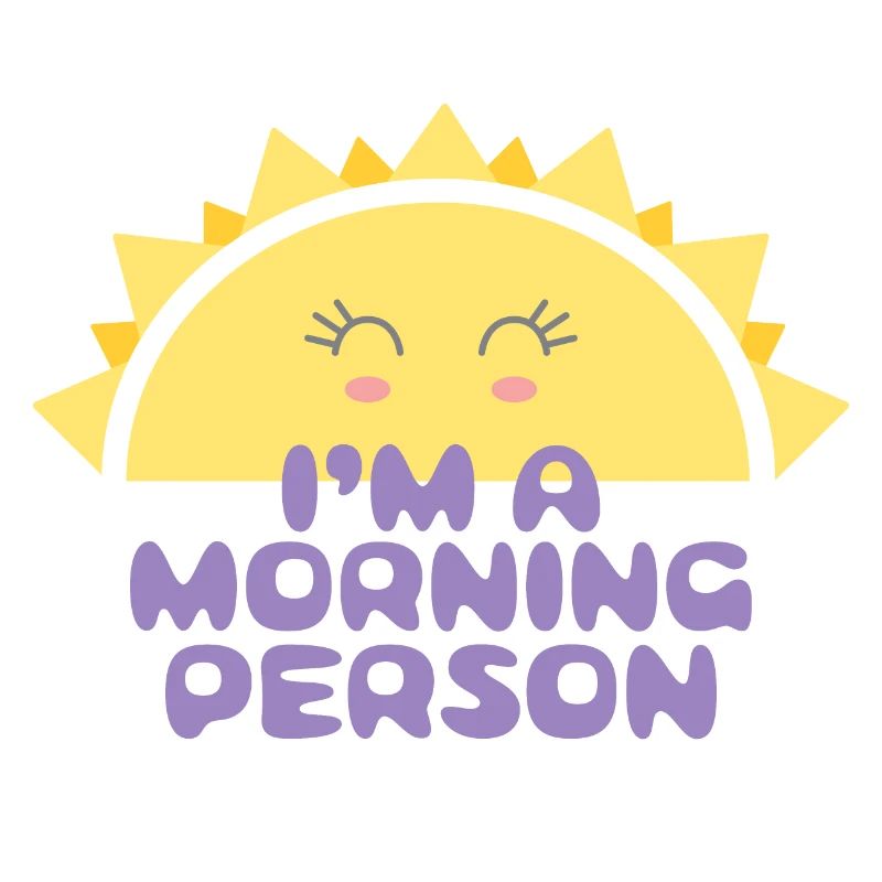 Fröhliche Sonne mit der Inschrift Ich bin ein Morgenmensch