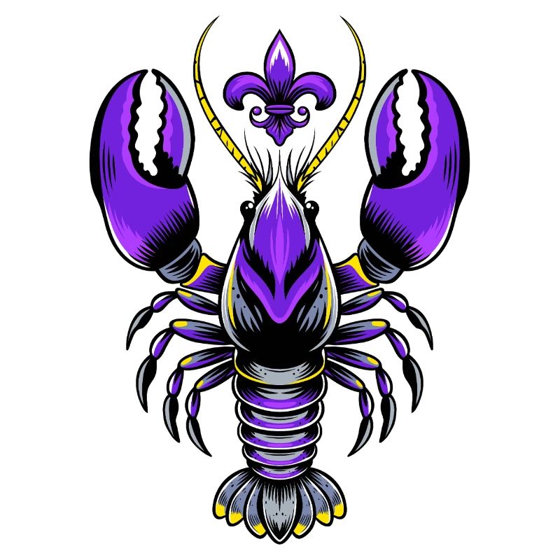 Mardi Gras crawfish with fleur-de-lis design