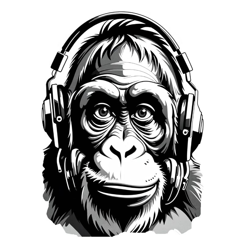 Musik Affe Gorilla mit Kopfhoerer als Geschenkidee