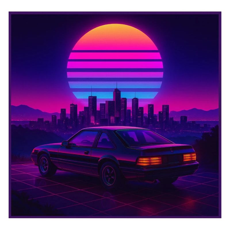 Neon Outrun Sunset Auto – Retro Synthwave
