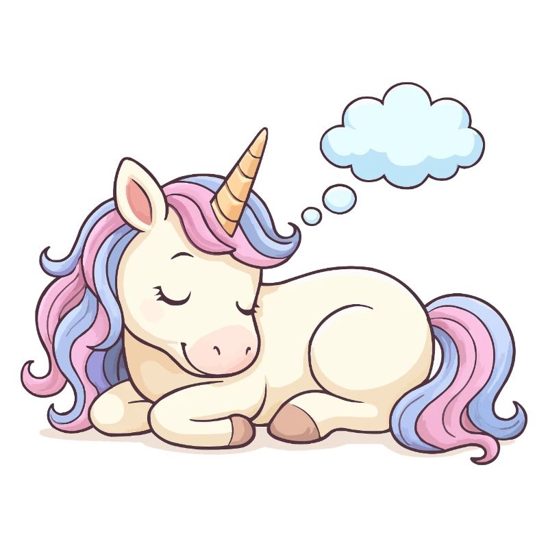 Schlafendes Einhorn mit Regenbogenmähne