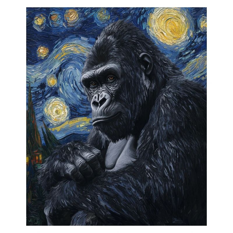 Gorilla Gorillas Monkey Van Gogh Style Starry Night