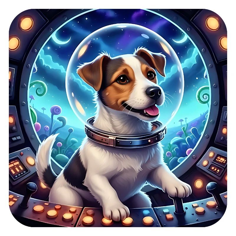 Chiot Cosmique dans la capsule spatiale