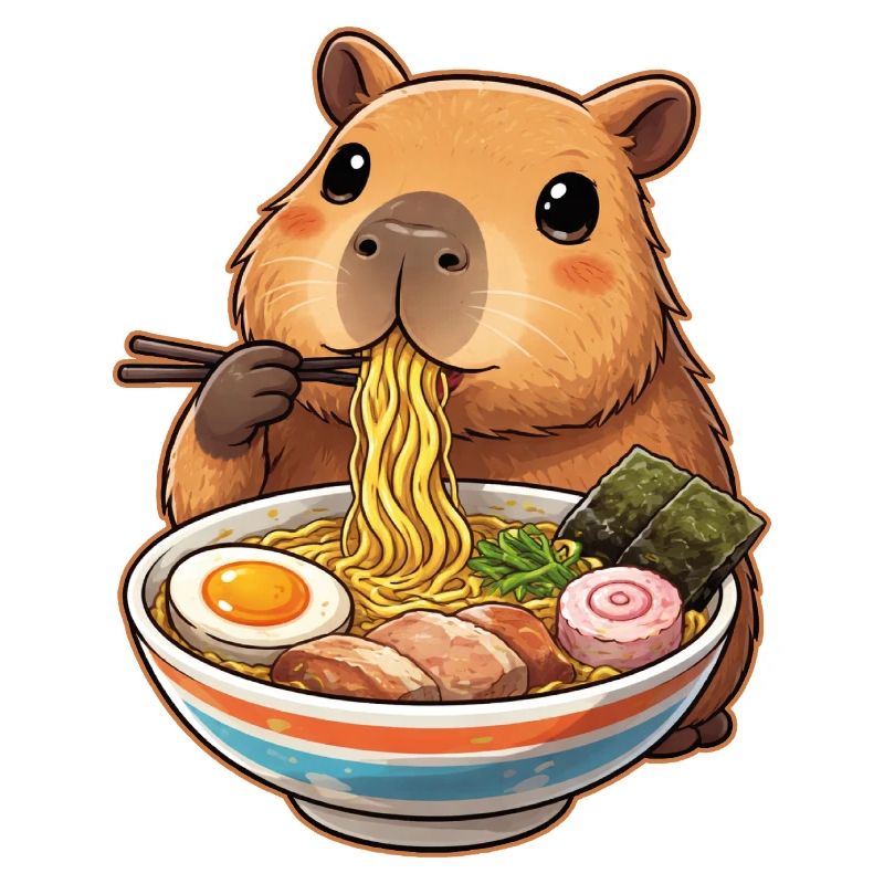 Capybara Eats Ramen Noodles