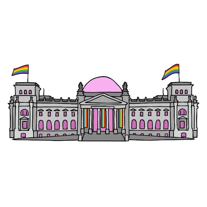 Der Bundestag in Berlin mit Regenbogenfahnen