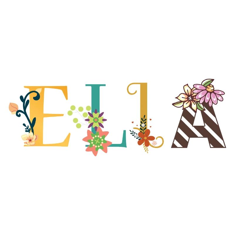 Illustration du nom ELLA avec des fleurs brodées
